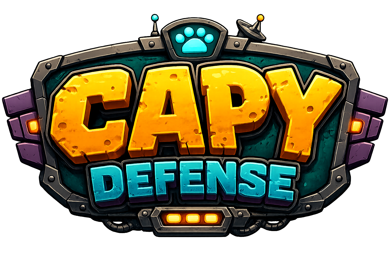 Logo de Capy Defense com uma capivara astronauta