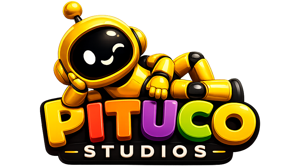 Mascote da Pituco Studio em destaque sobre o nome do estúdio.
